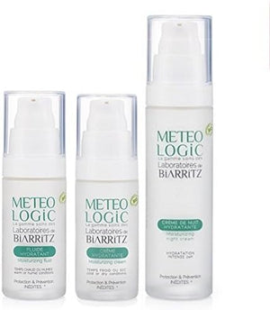Three Meteo Logic skincare products on a white background