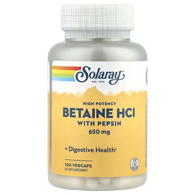 Solaray High Potency Betaine HCl with Pepsin 100 VegCaps, supplement