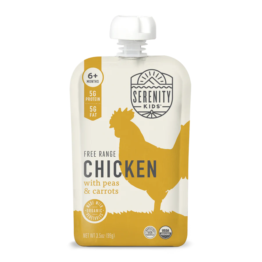 Free Range Chicken Baby Food Pouch with Peas and Carrots - Serenity Kids