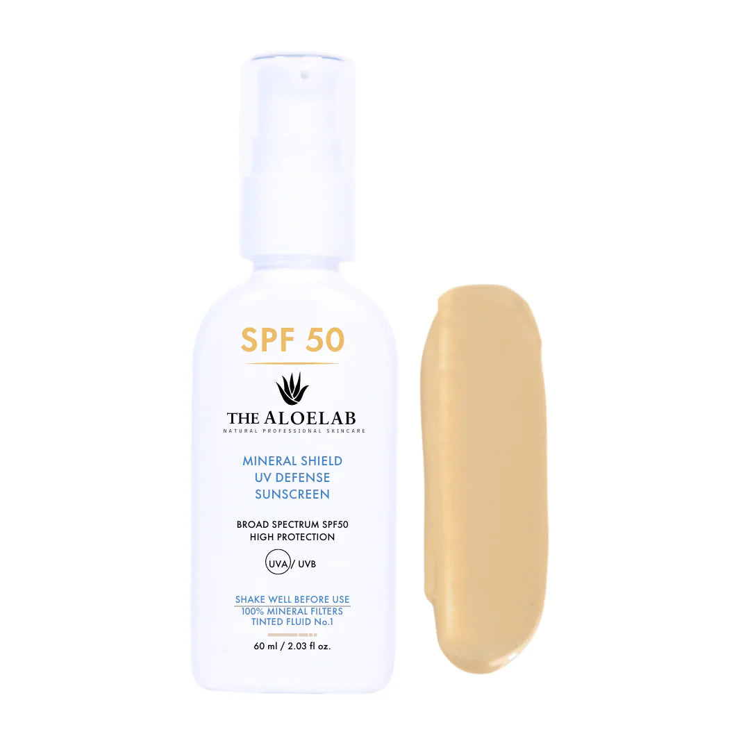 SPF 50 MINERAL SHIELD UV DEFENSE SUNSCREEN - TINT NO.1 by The Aloe Lab, skincare product