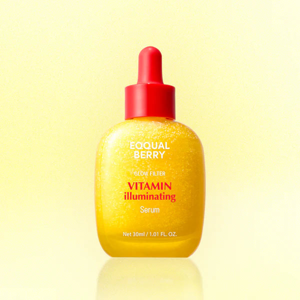 Yellow serum bottle with red dropper on a yellow background