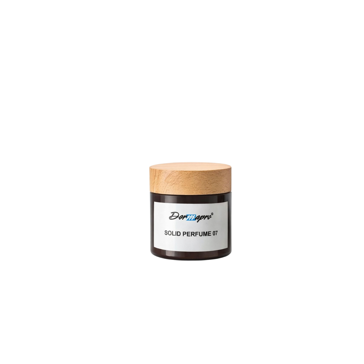 Solid perfume jar with wooden cap on a white background
