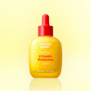 Yellow serum bottle with red dropper on a yellow background
